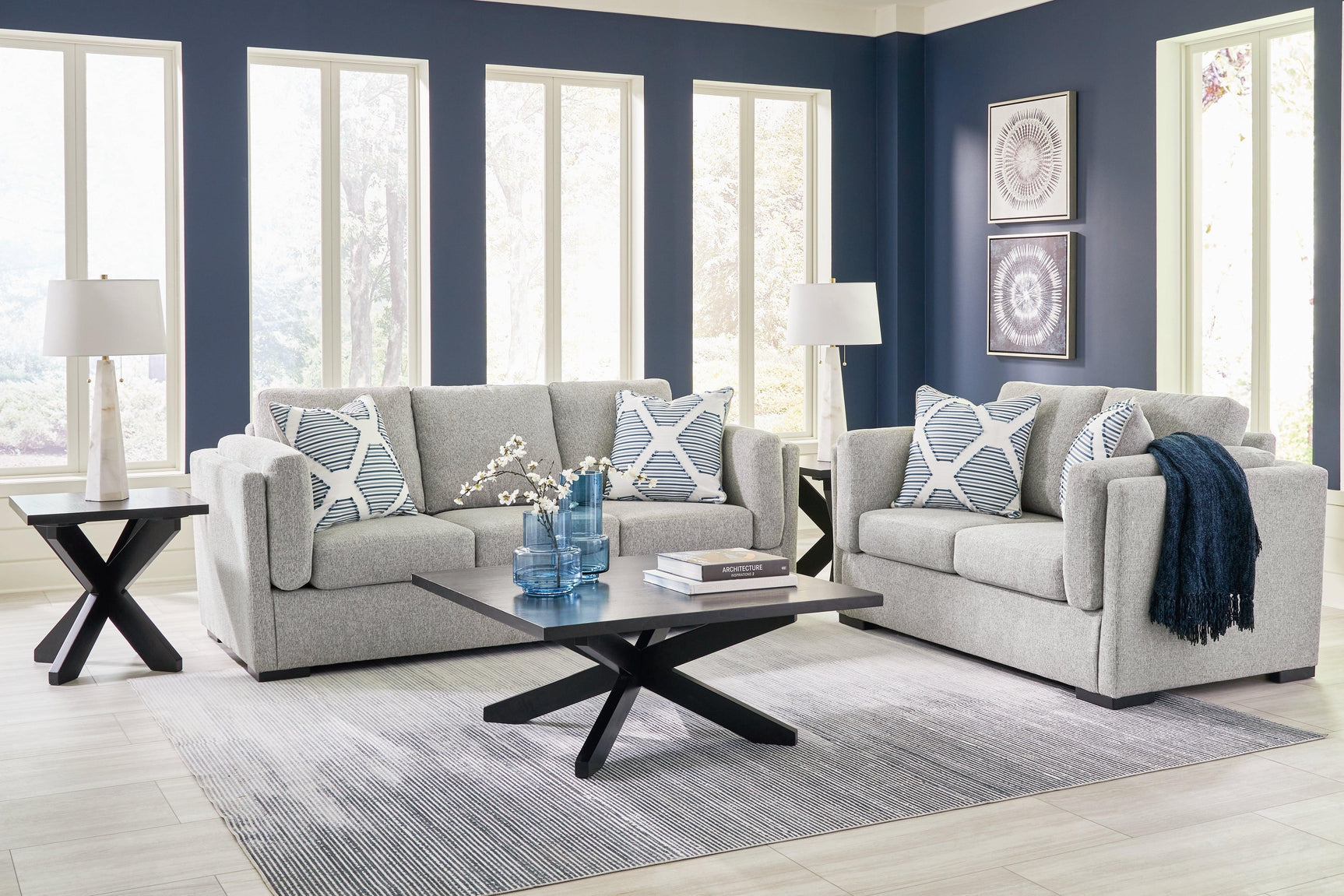 Evansley Pewter Sofa and Loveseat