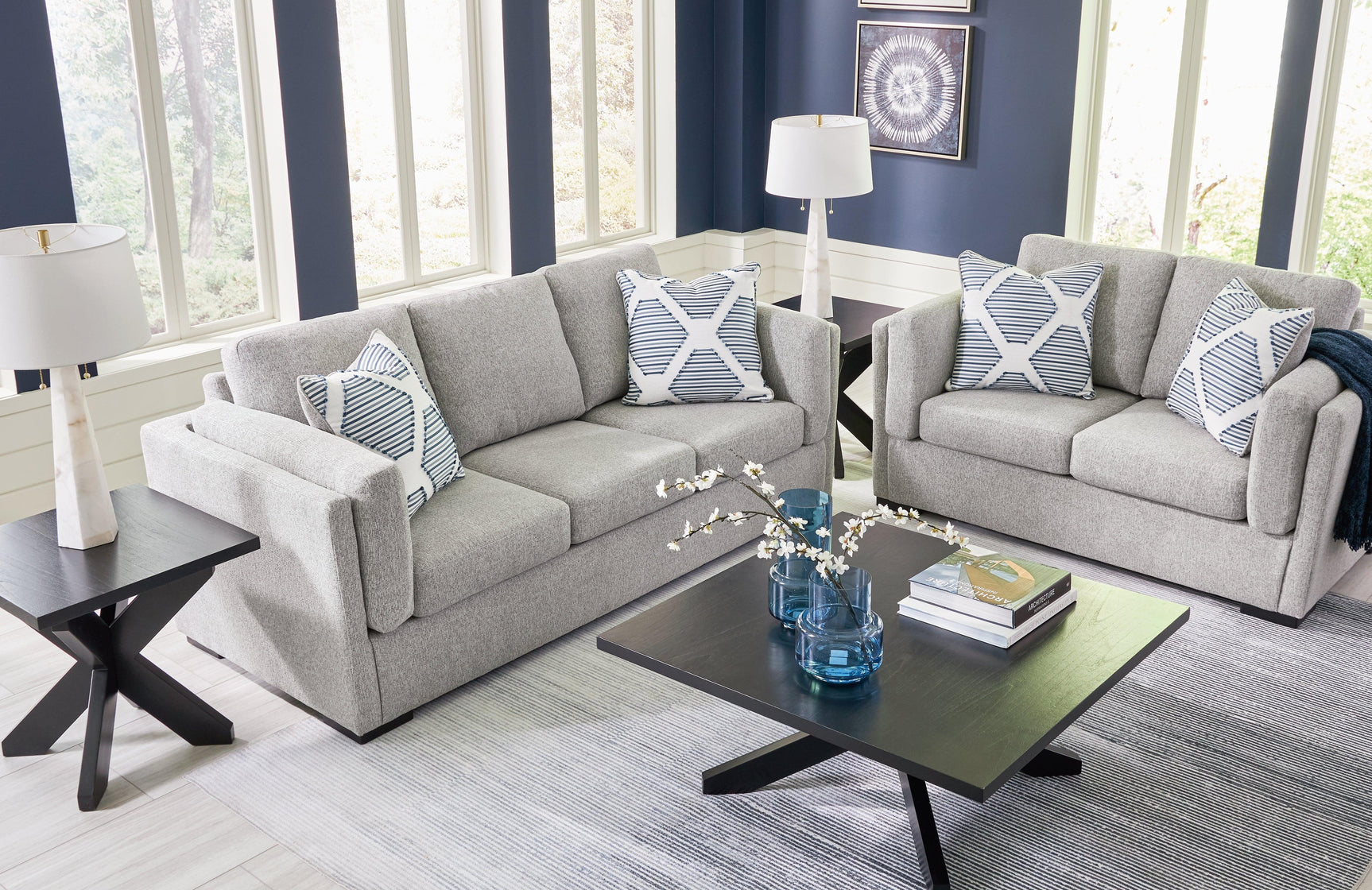Evansley Pewter Sofa and Loveseat