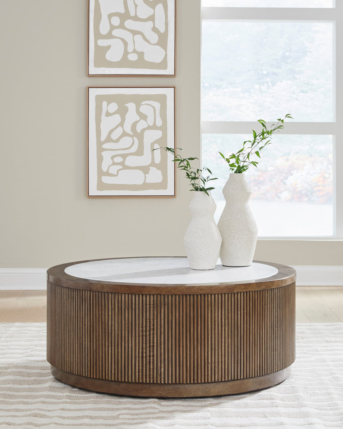 Light Brown Faux Stone Coffee Table with Casters — product image 3