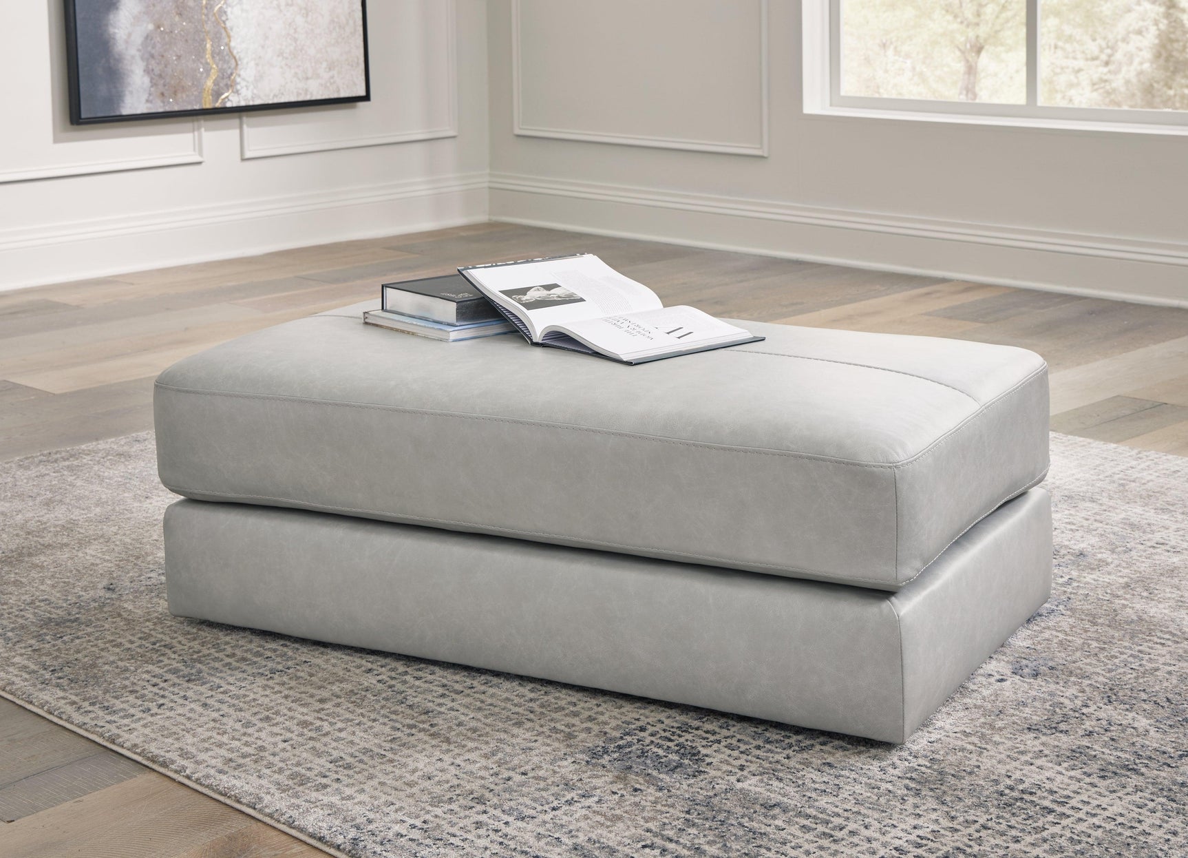 Amiata Glacier Leather Oversized Accent Ottoman - Ella Furniture