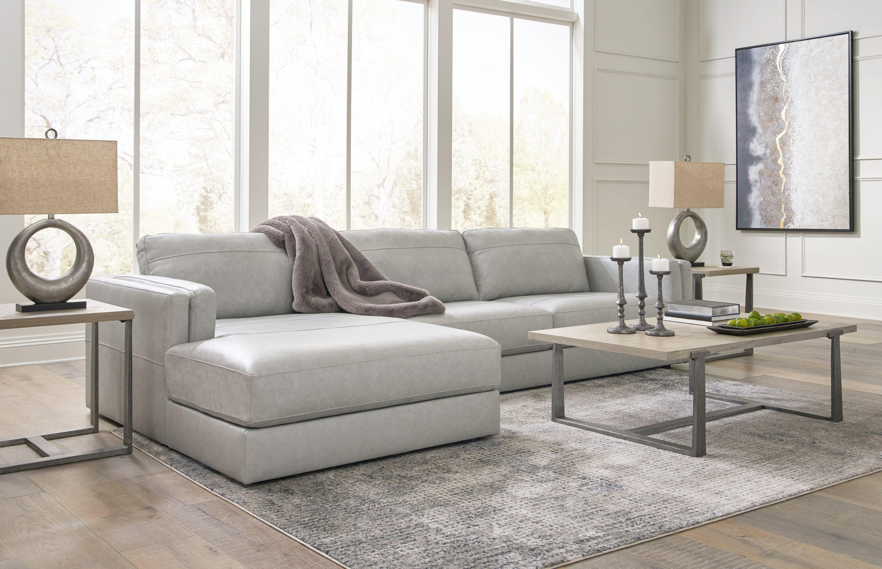 Amiata Glacier Leather 2-Piece Sectional With Chaise
