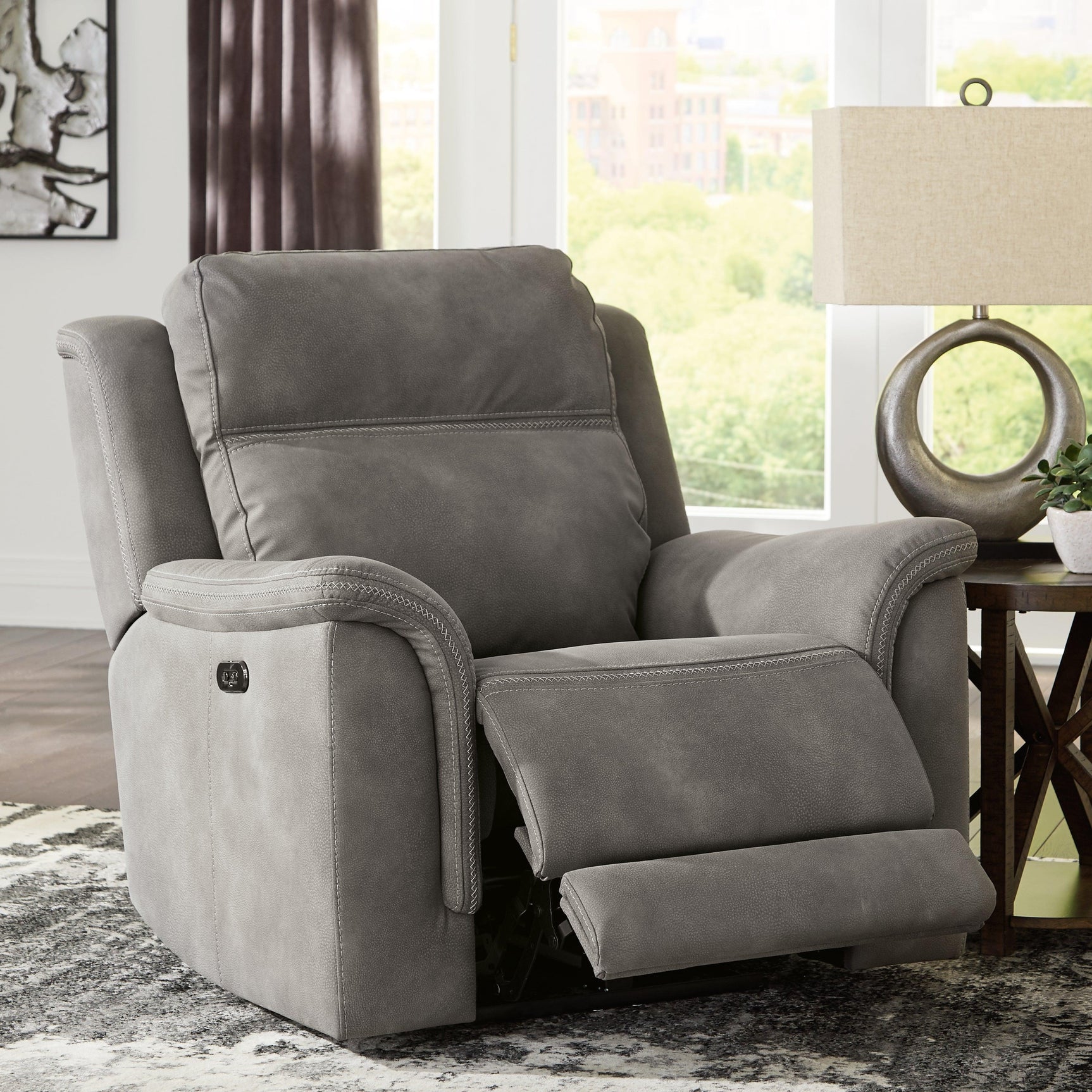 Next-gen Durapella Slate Microfiber Power Recliner - Ella Furniture