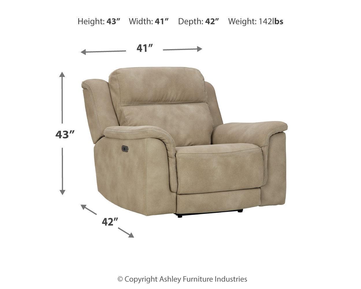 Next-gen Durapella Sand Microfiber Power Recliner - Ella Furniture
