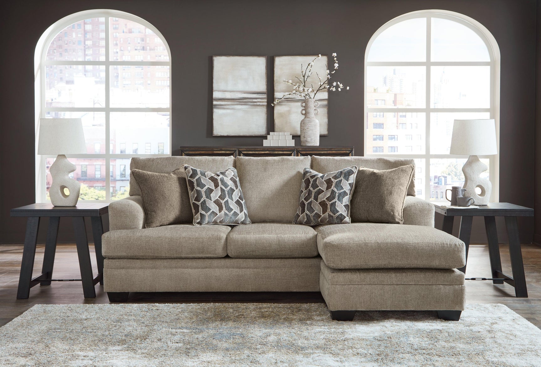 Stonemeade Taupe Sofa Chaise, Chair, and Ottoman