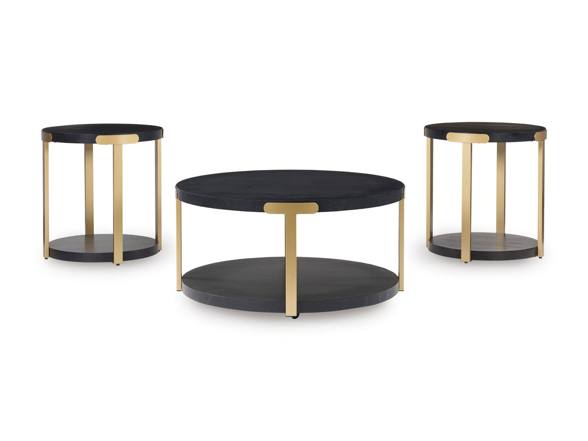 Black and Brass Coffee Table with Two End Tables — product image 2