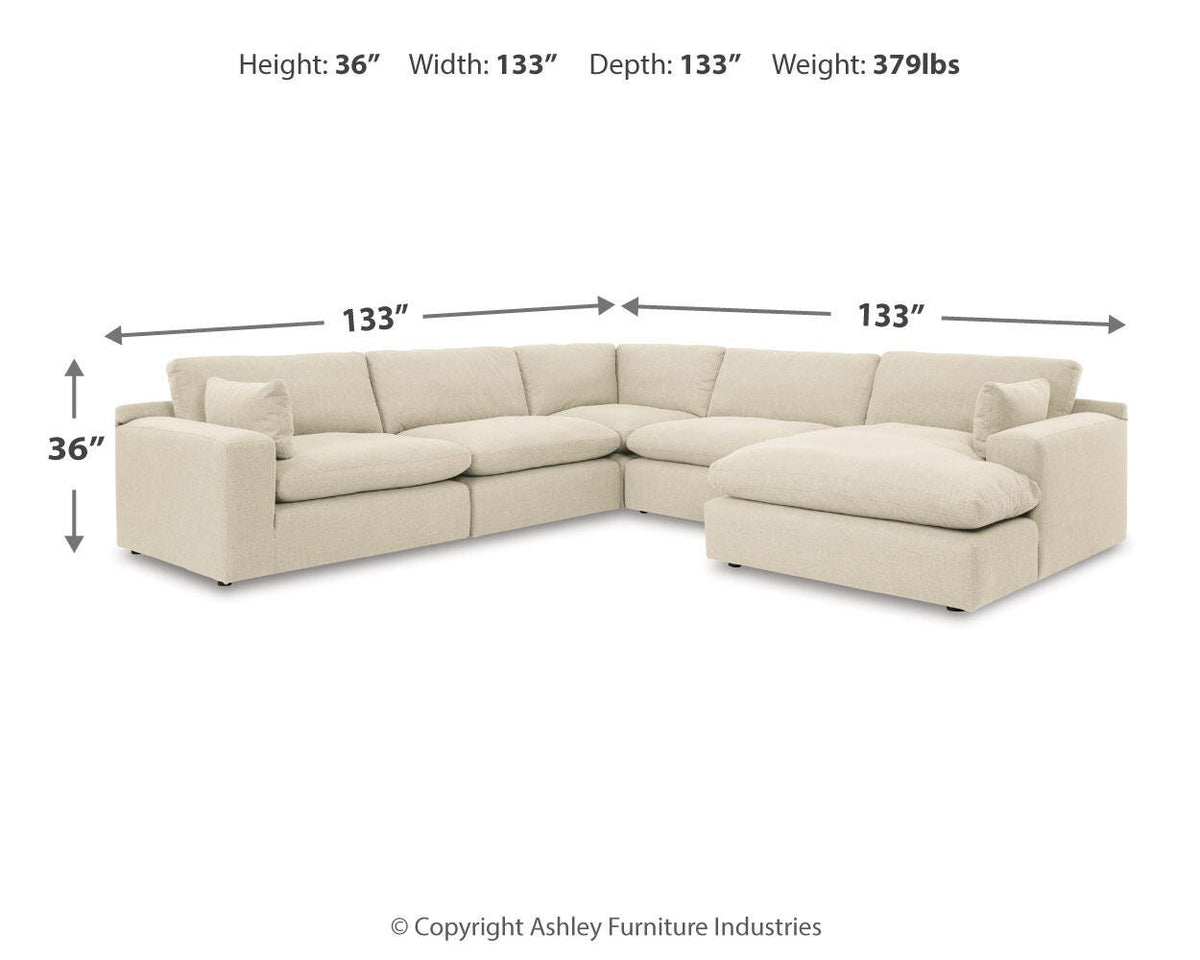 Elyza Linen 5-Piece Sectional with Ottoman — dimension illustration