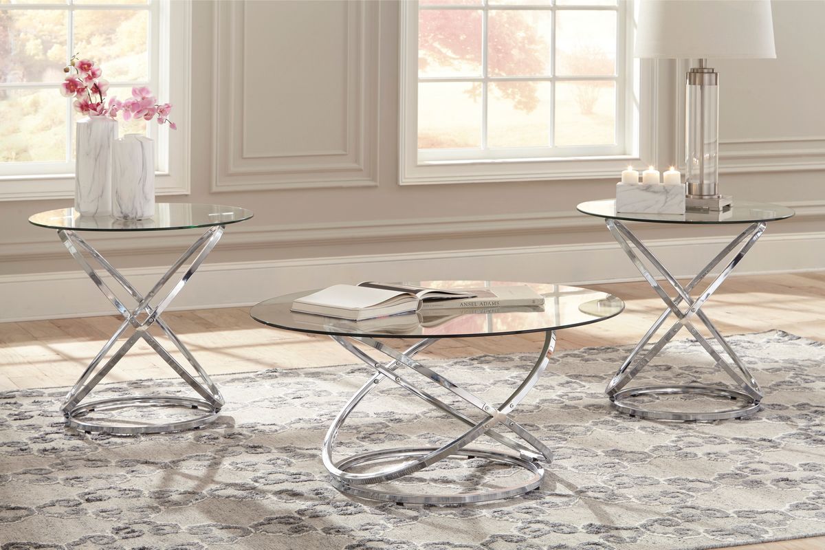Chrome Round Coffee Table with Two End Tables — product image 2