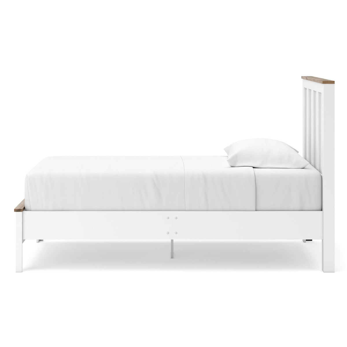 Kerisden White/Brown Twin Panel Complete Bed Frame — side view