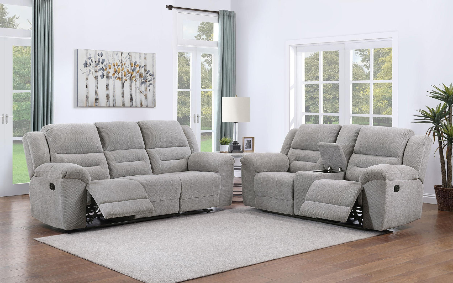 Grimm Gray Reclining Sofa Loveseat