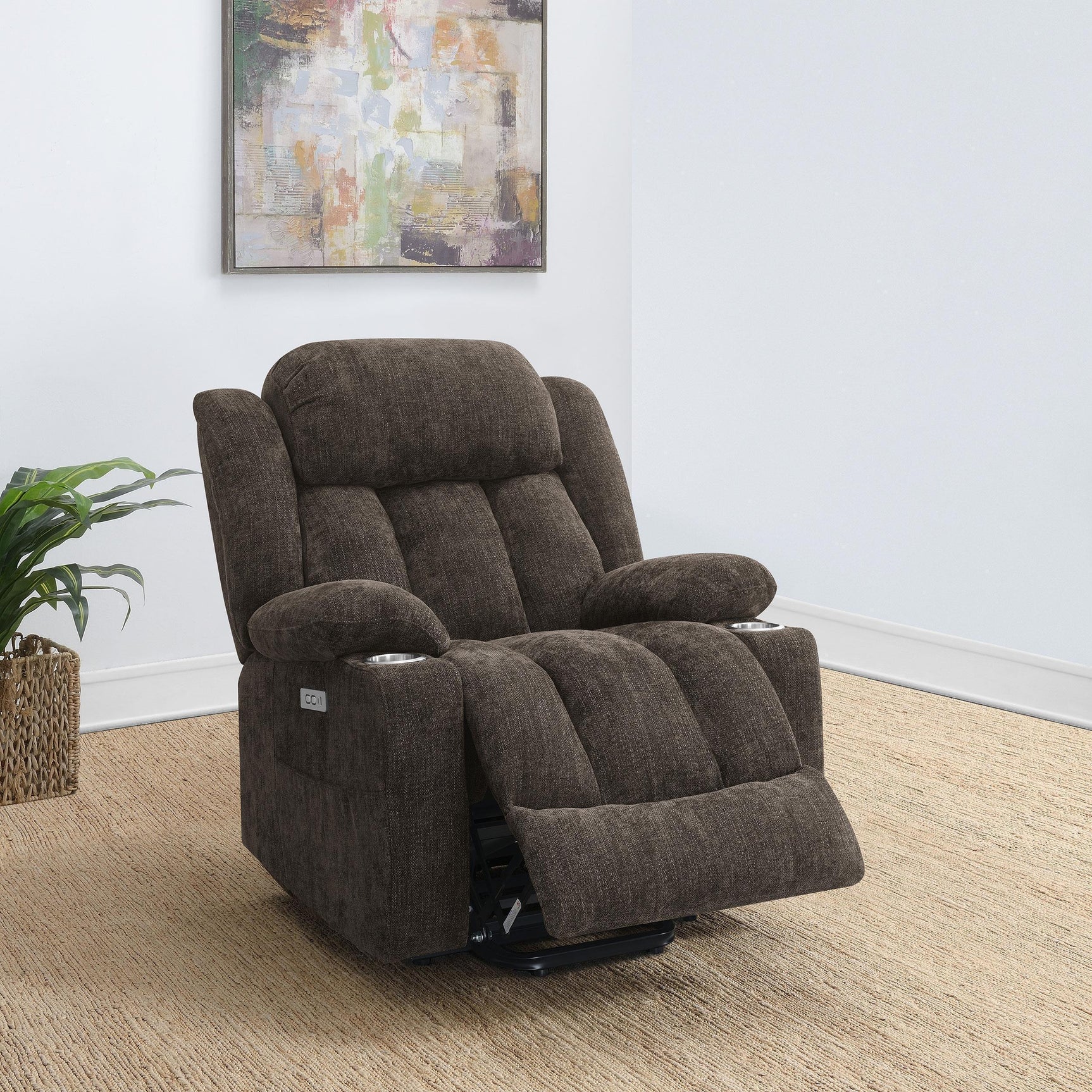 Houston Upholstered Power Lift Recliner Chair Dark Brown 603233P