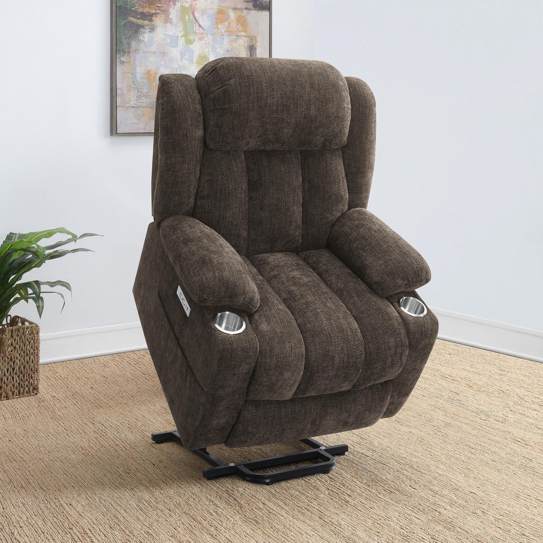 Houston Upholstered Power Lift Recliner Chair Dark Brown 603233P