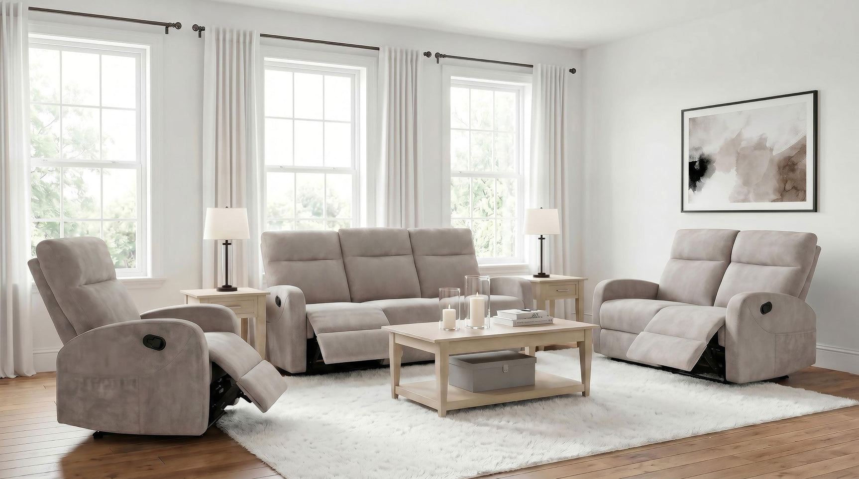 Hamilton Chenille Upholstered Manual Glider Recliner Sand