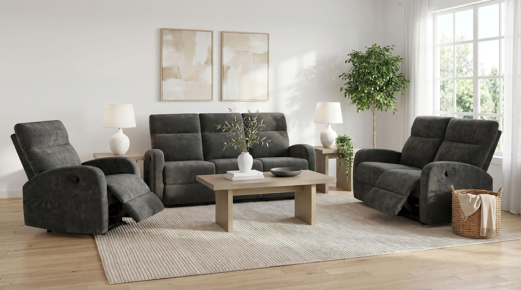 Hamilton Chenille Upholstered Manual Glider Recliner Charcoal Grey