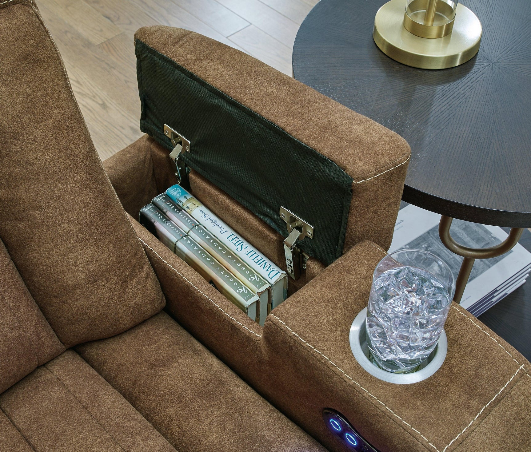 Wolfridge Brindle Faux Leather Power Reclining Loveseat - Ella Furniture