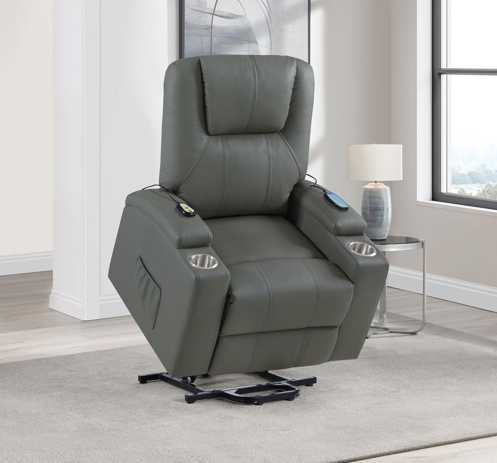 Armstrong Upholstered Power Lift Massage Recliner Grey
