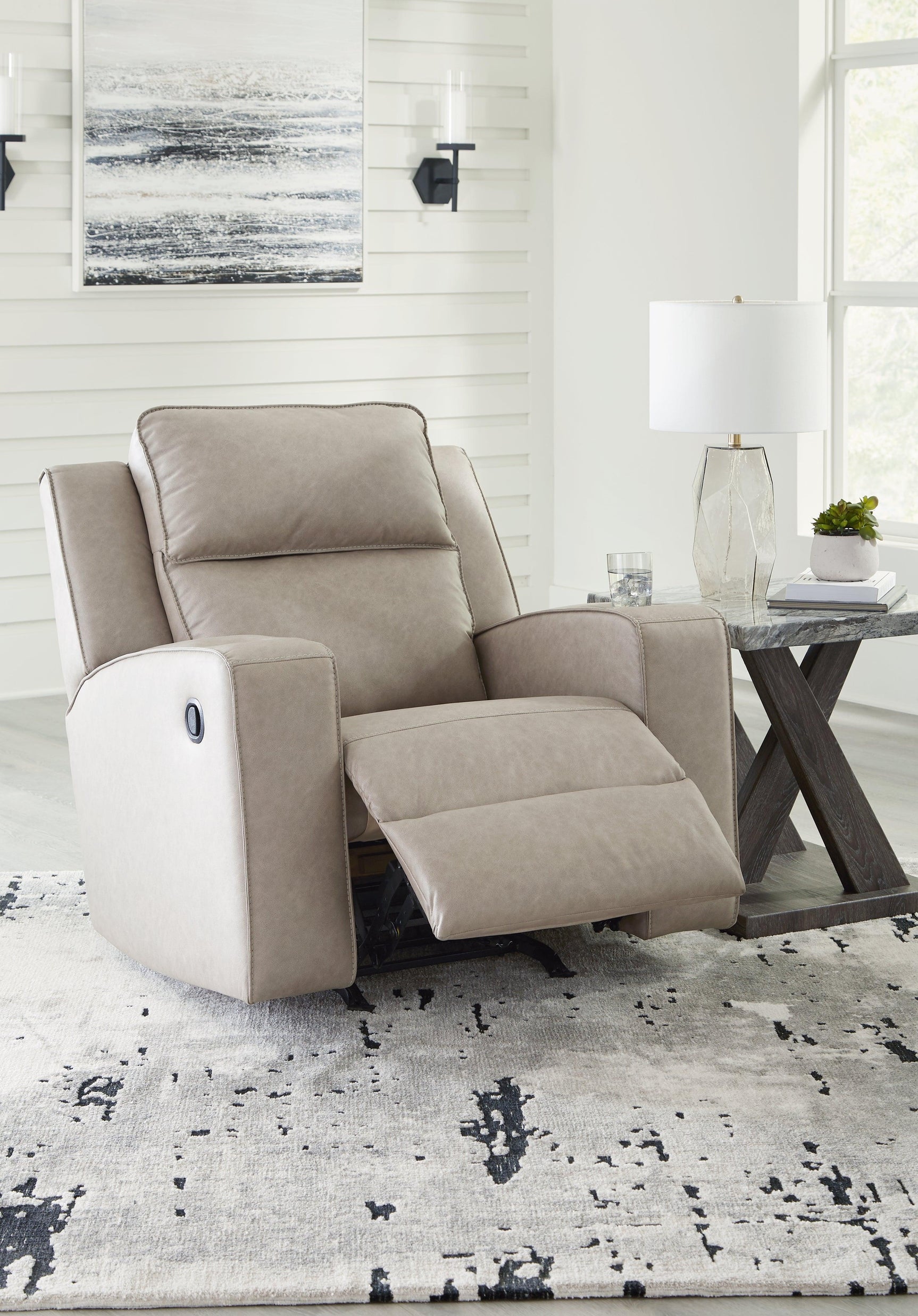 Lavenhorne Pebble Faux Leather Recliner - Ella Furniture