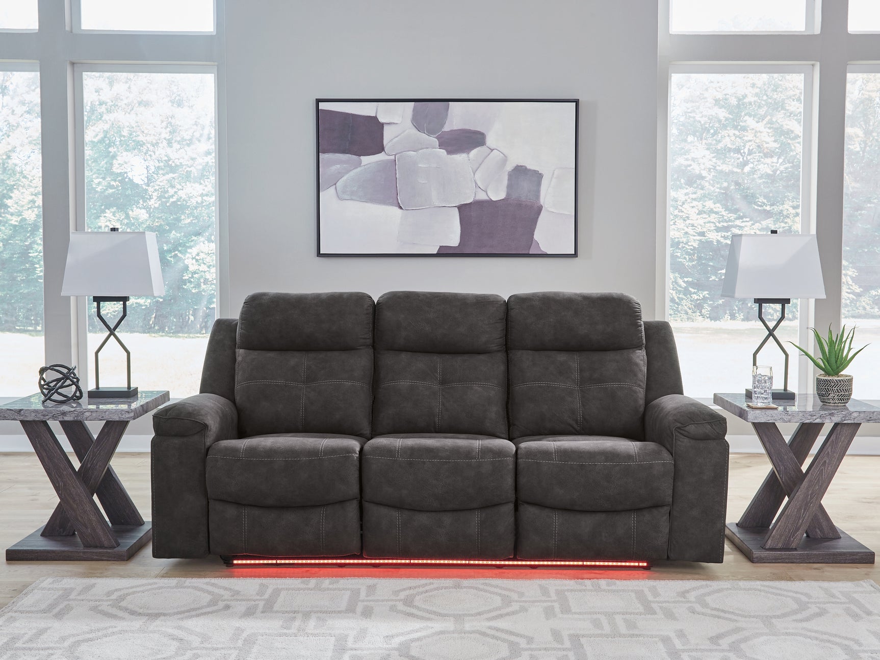 Brysonview Charcoal Faux Leather Reclining Sofa