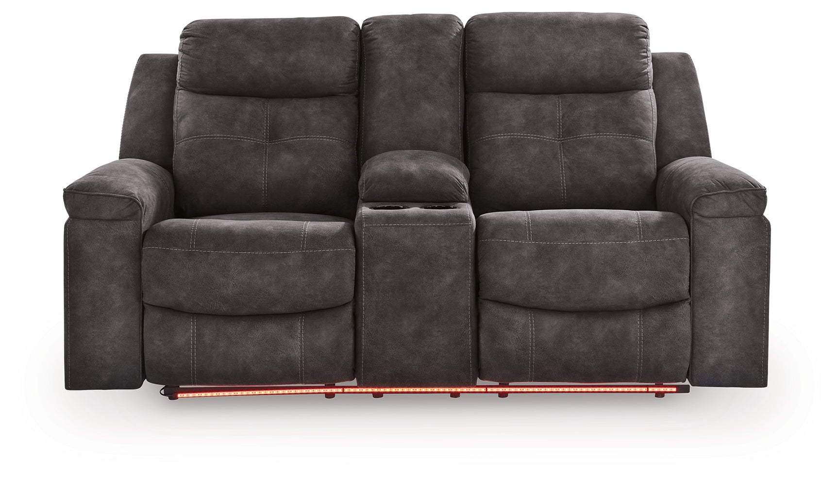 Brysonview Charcoal Faux Leather Reclining Loveseat with Console