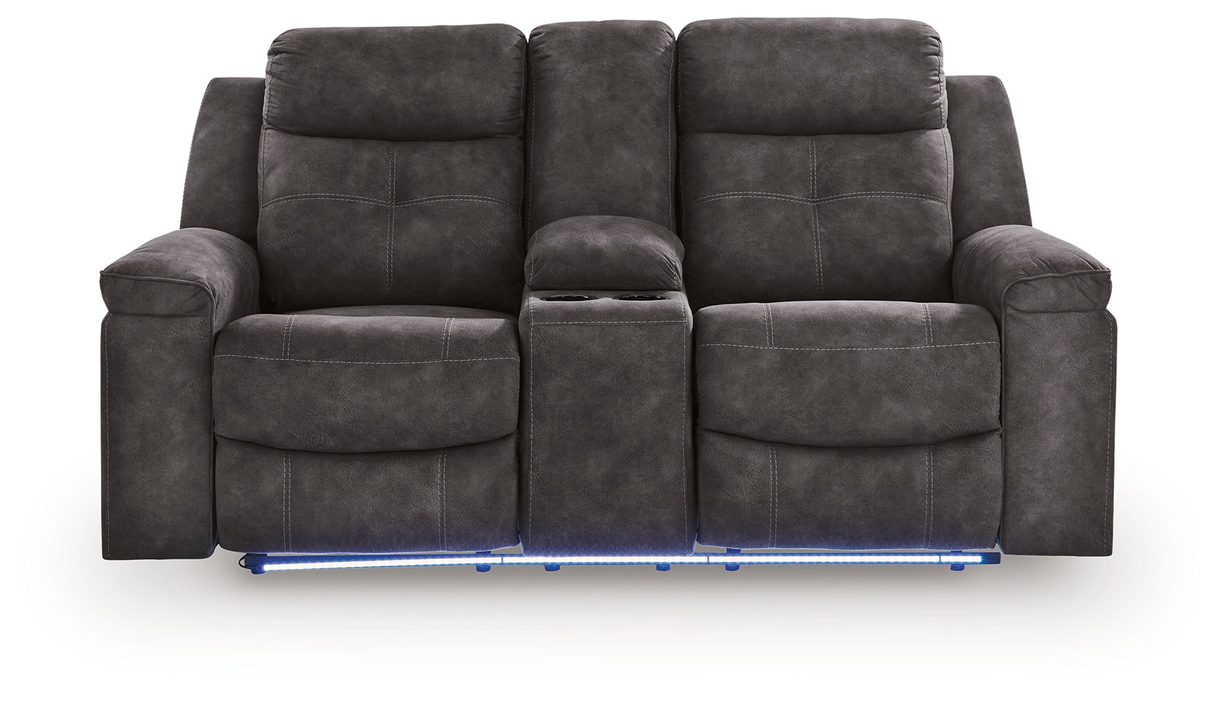 Brysonview Charcoal Faux Leather Reclining Loveseat with Console