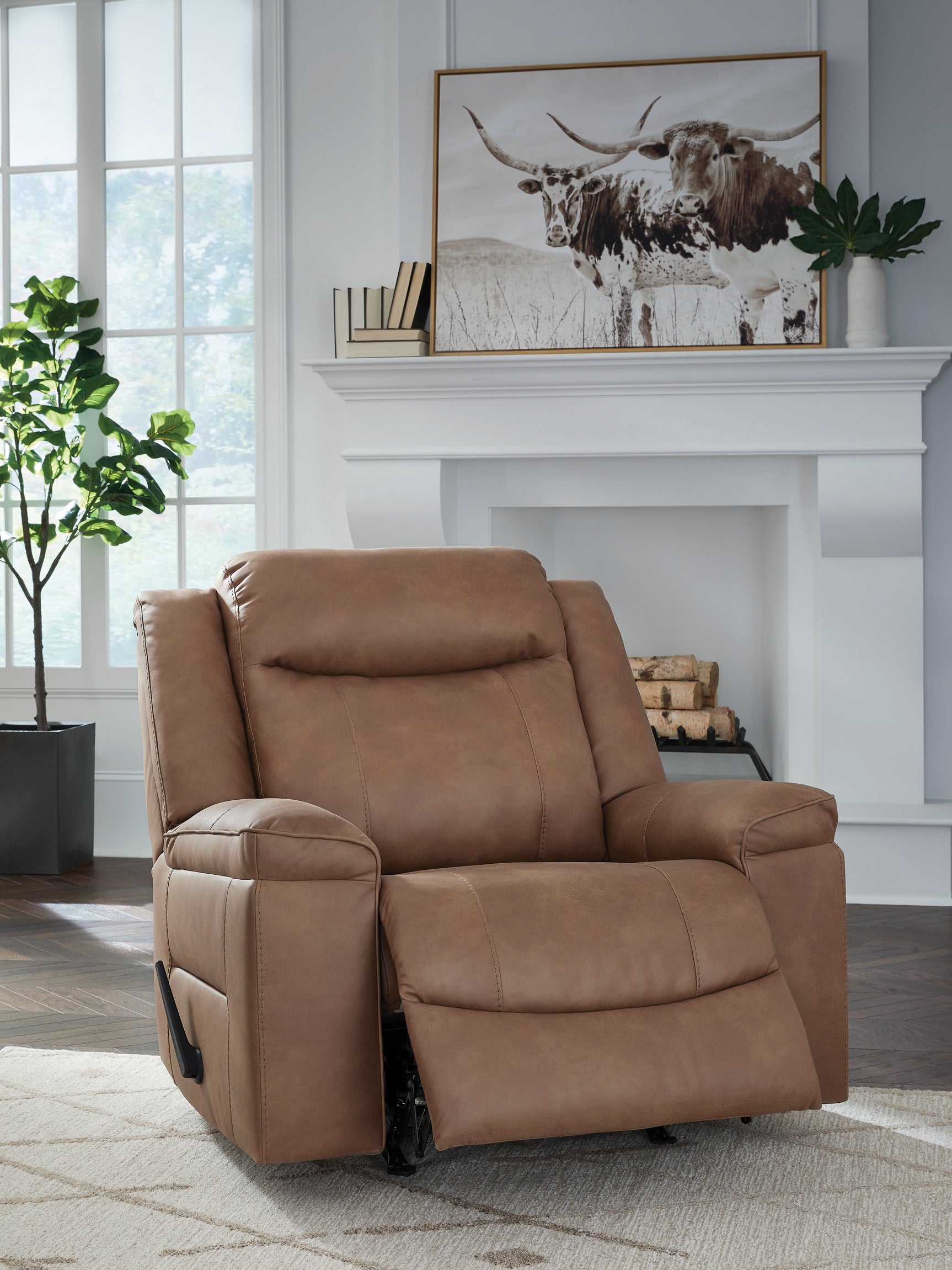 Status Check Caramel Faux Leather Recliner