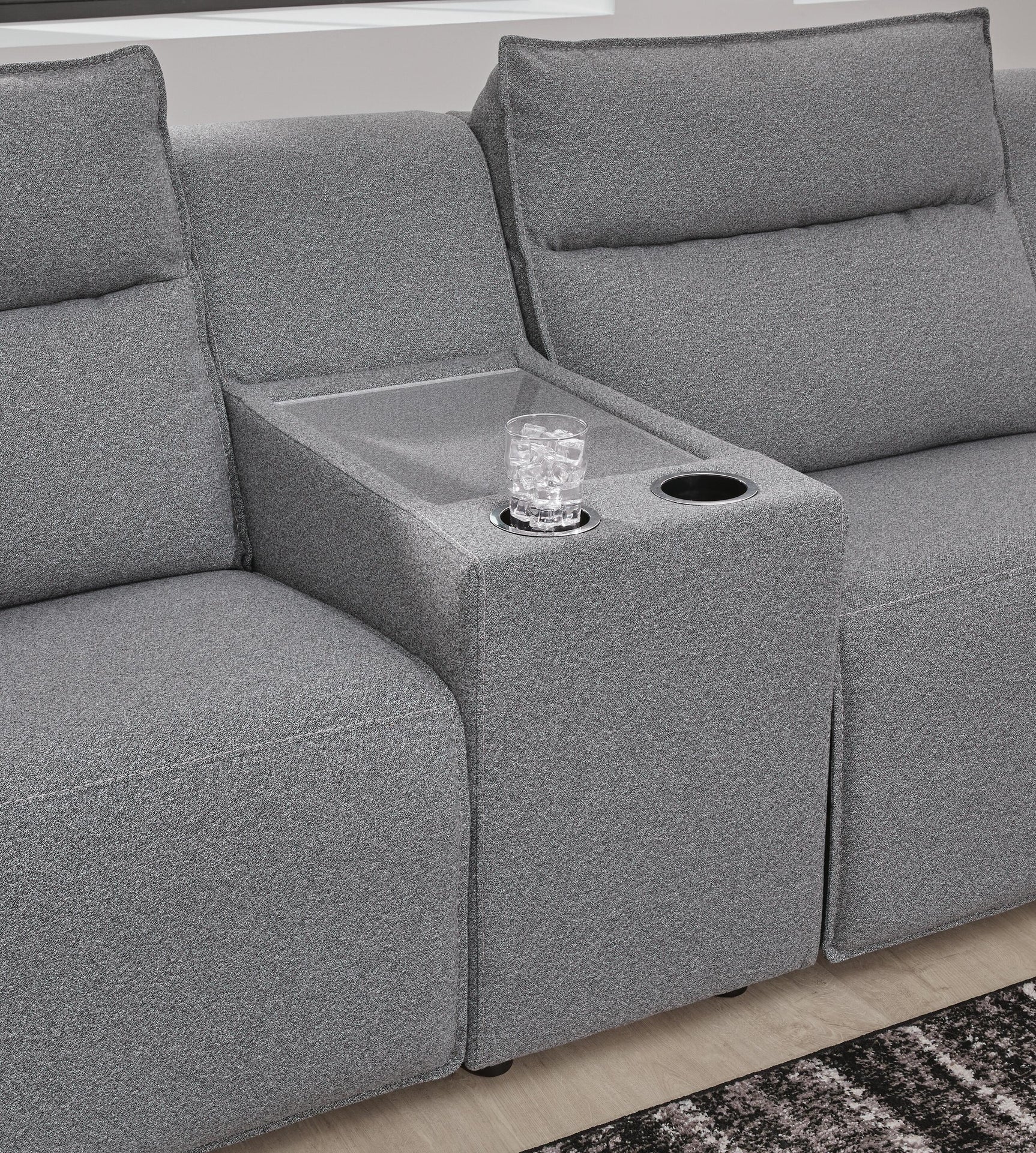 Modmax II Salt and Pepper 7-Piece Power Reclining Sectional with Chaise and Audio System