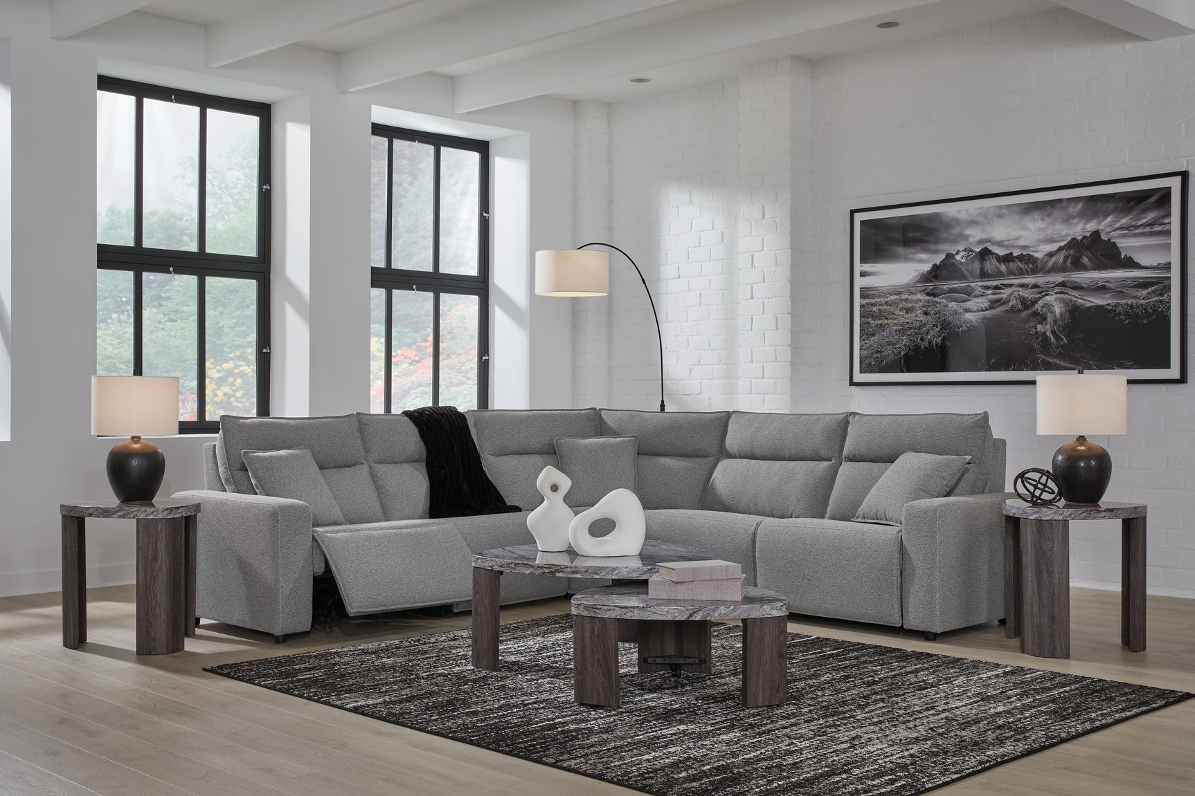 ModMax II Salt and Pepper Next-Gen Nuvella™ 5-Piece Power Reclining Sectional