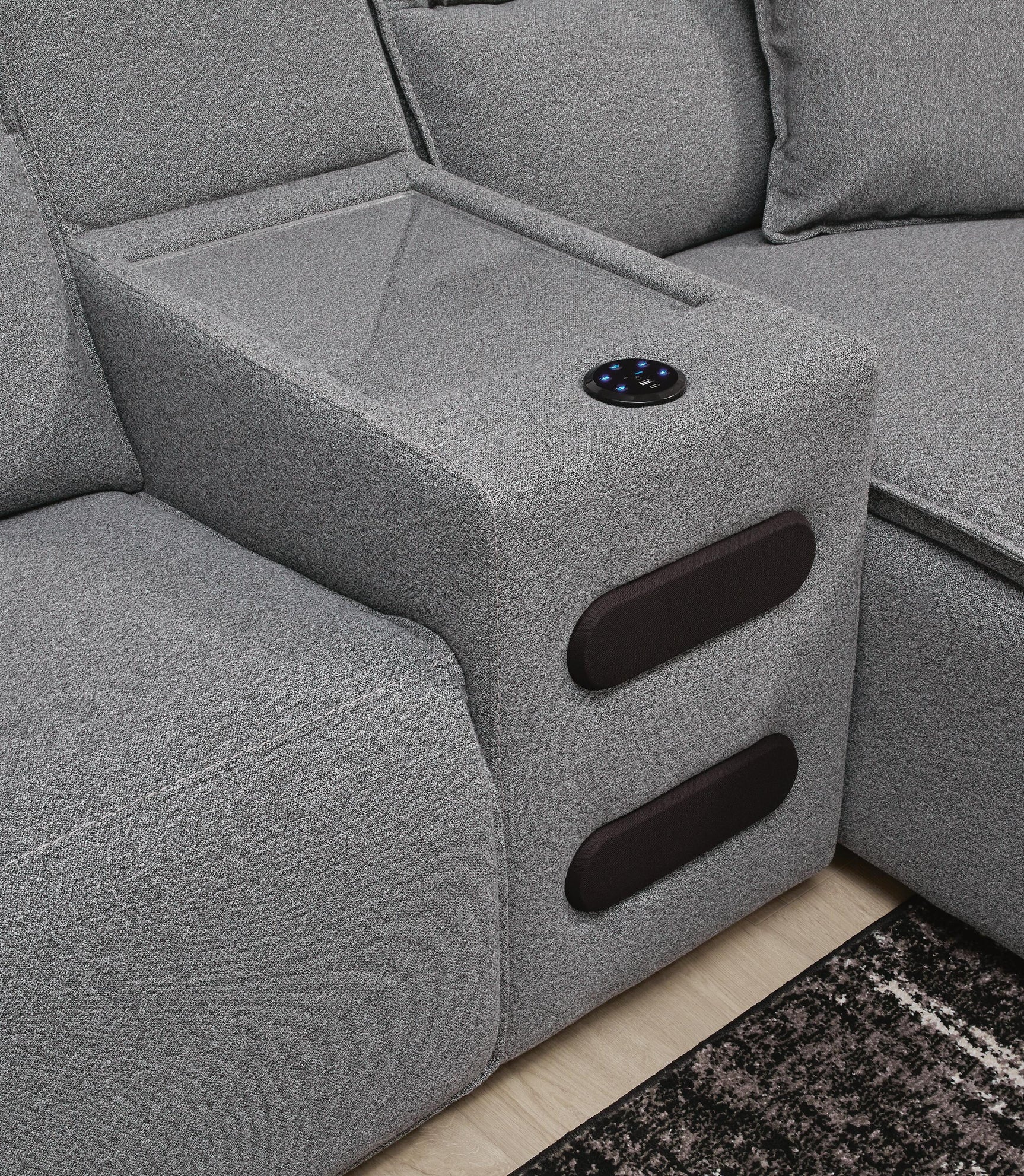 Modmax II Salt and Pepper 7-Piece Power Reclining Sectional with Chaise and Audio System