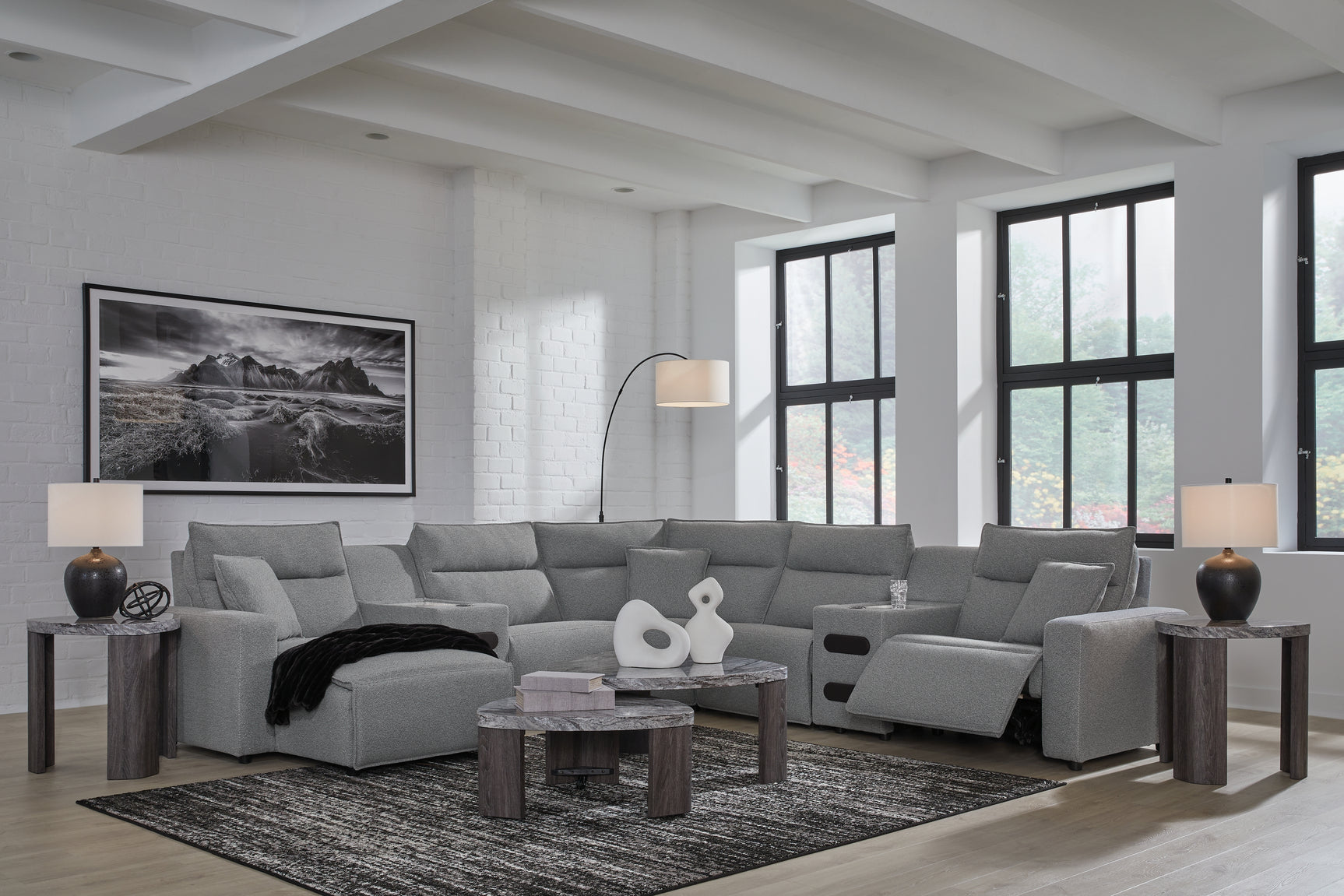 ModMax II Salt and Pepper Next-Gen Nuvella™ 7-Piece Power Reclining Sectional with Chaise