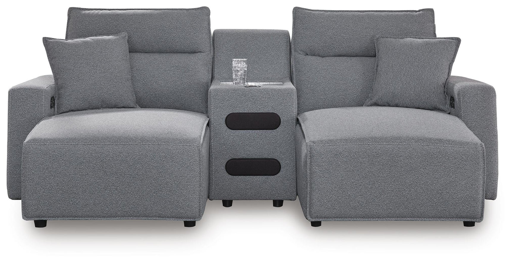 Modmax II Salt and Pepper Next-Gen Nuvella™ 3-Piece Power Reclining Sectional with Chaise and Audio Console