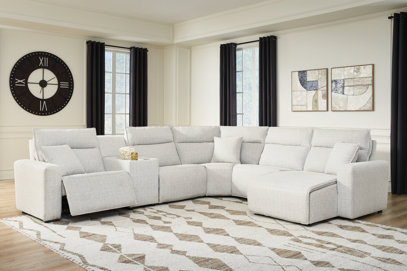 Modmax II Stone 6-Piece Power Reclining Sectional with Chaise and Console