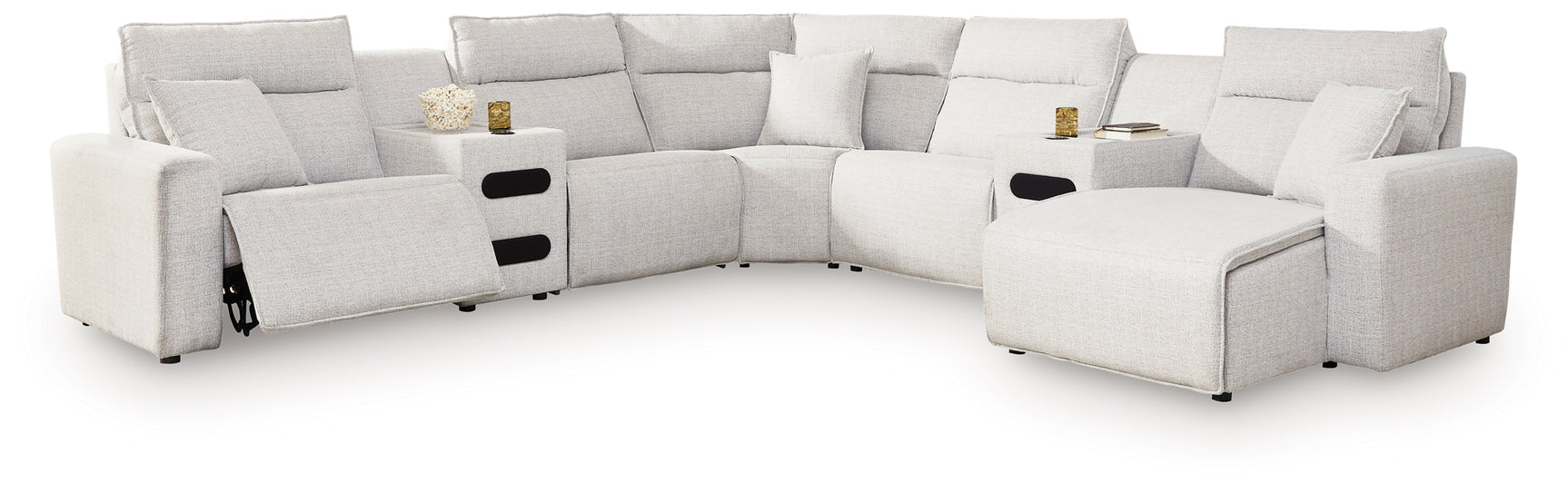 Modmax II Stone 7-Piece Power Reclining Sectional with Chaise and Audio Consoles