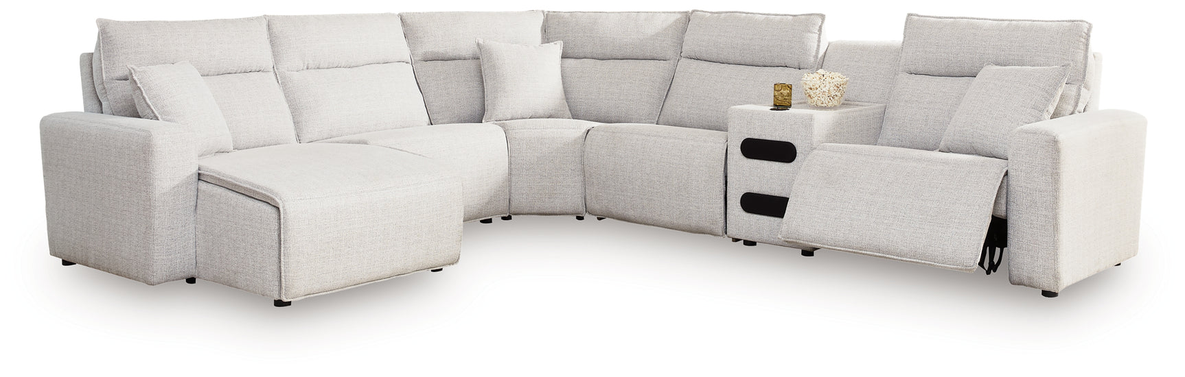 Modmax II Stone 6-Piece Reclining Sectional with Chaise and Audio Console