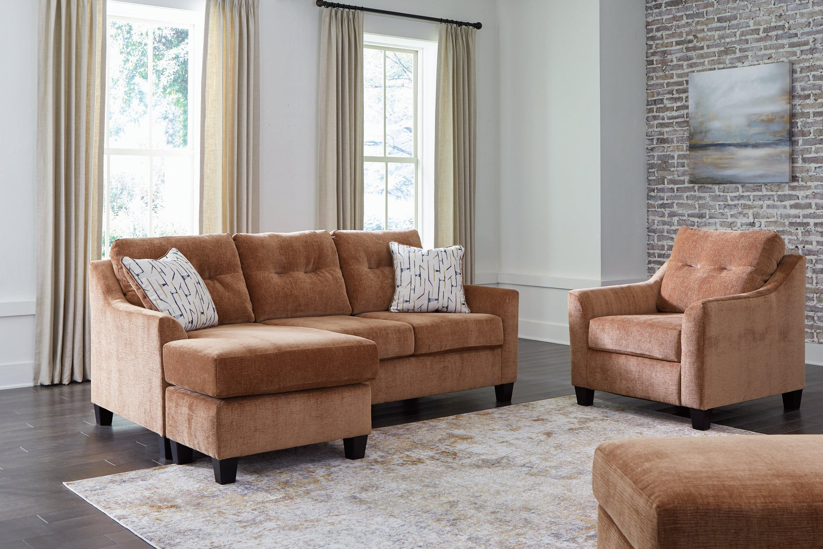 Amity Clay Bay Sofa Chaise, Chair, and Ottoman
