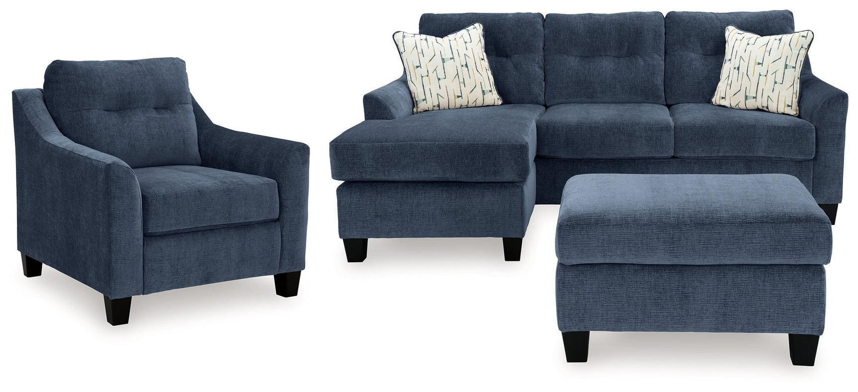 Amity Ink Bay Sofa Chaise, Chair, and Ottoman