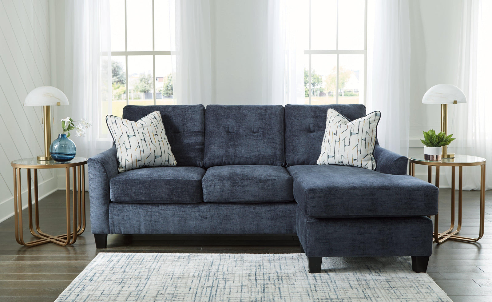 Amity Ink Bay Sofa Chaise, Chair, and Ottoman