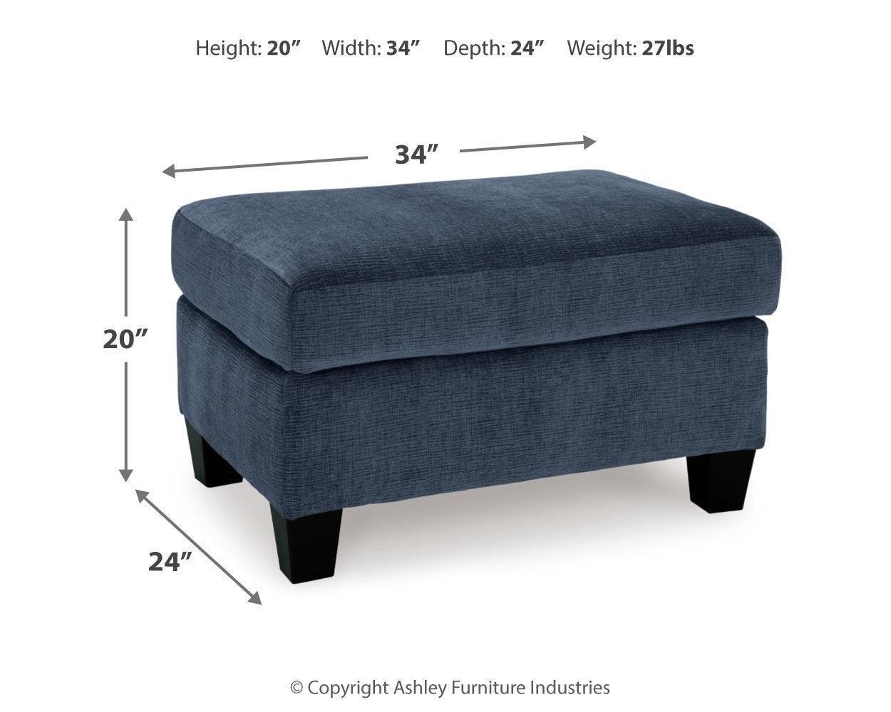 Amity Ink Bay Sofa Chaise, Chair, and Ottoman
