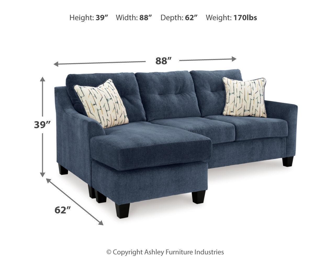 Amity Ink Bay Sofa Chaise, Chair, and Ottoman