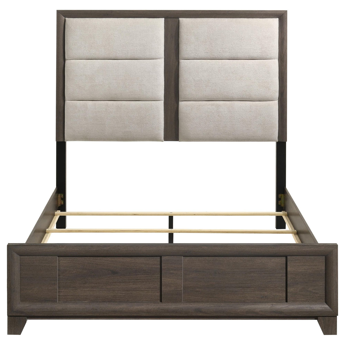 Farre Eastern King Upholstered Platform Panel Bed Dark Brown — product image 3