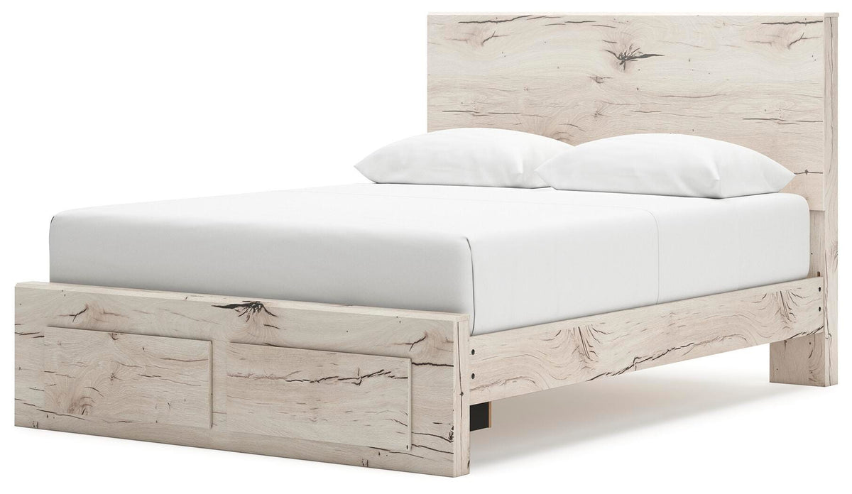 Lawroy Light Natural Queen Panel Storage Bed — angled view