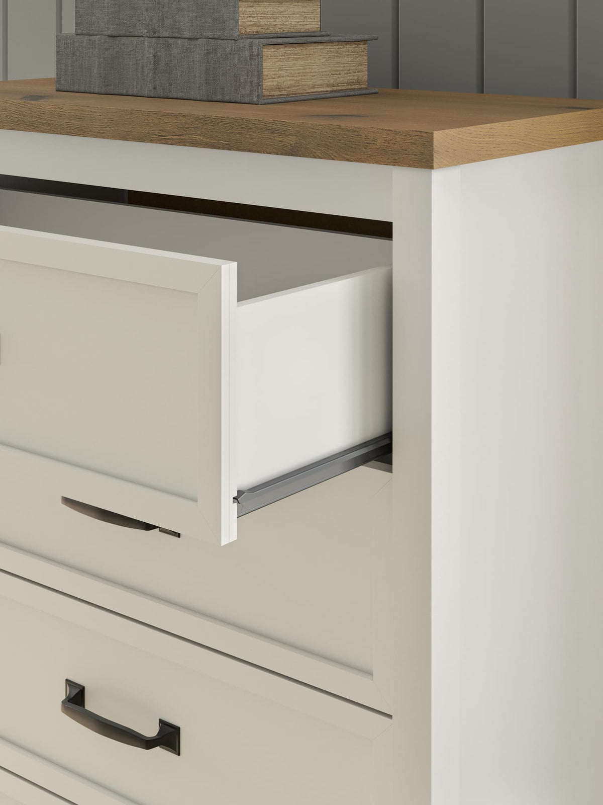 Kerisden White/Brown Chest of Drawers — detail view