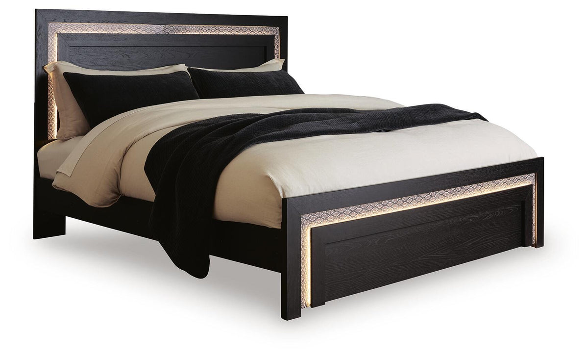 Brizmore Black King Panel Bed — angled view