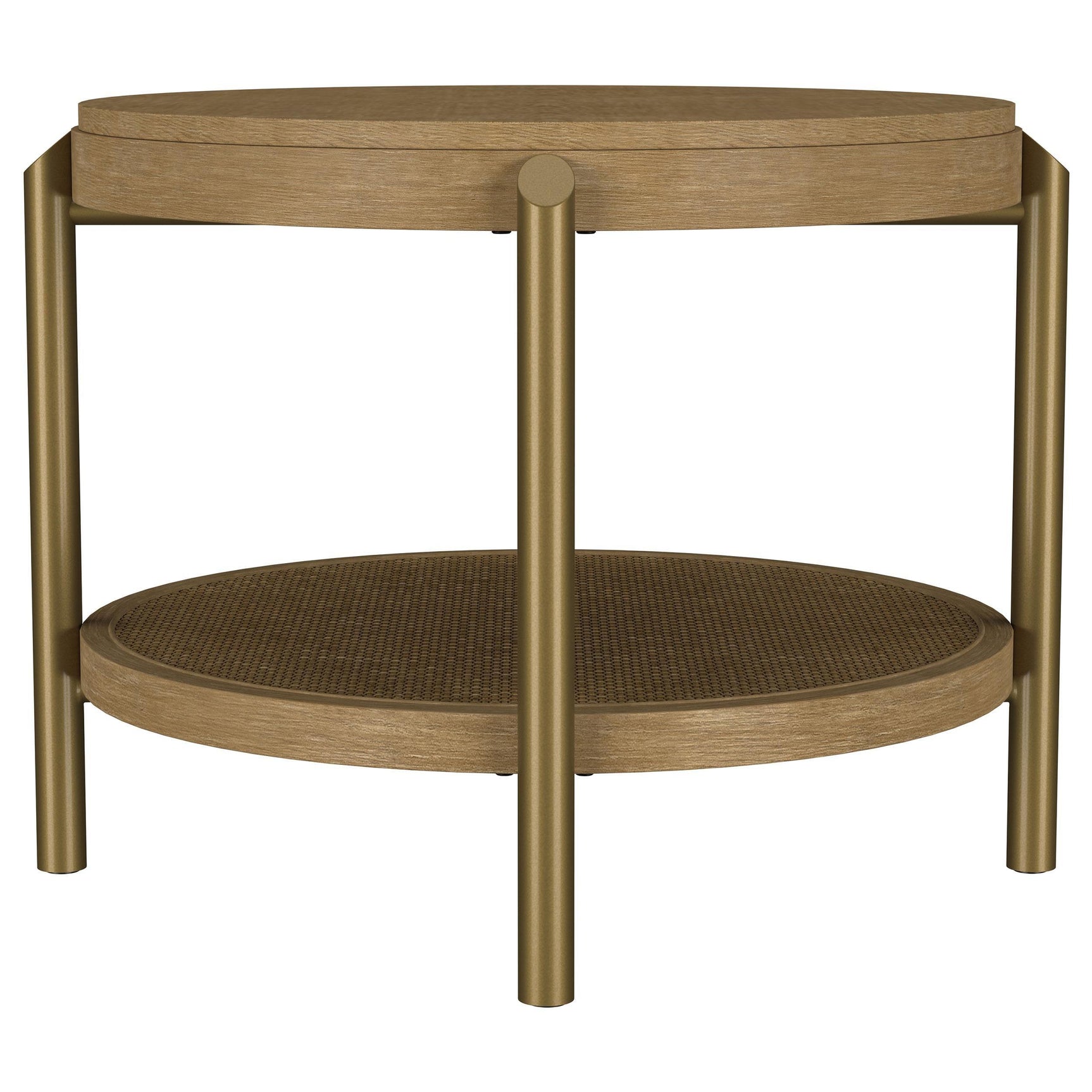 Arini Round End Side Table With Storage Shelf Sand Wash