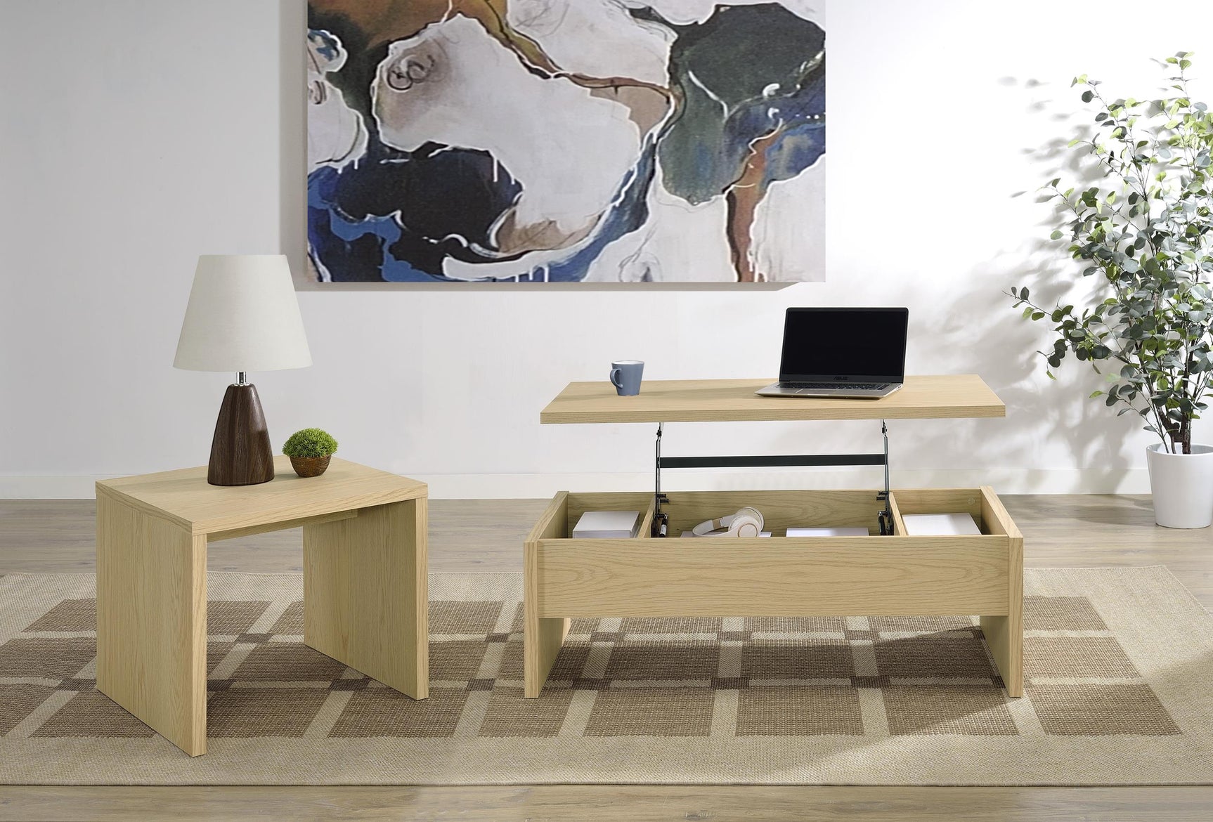 Canoga Engineered Wood Accent Side End Table Light Oak