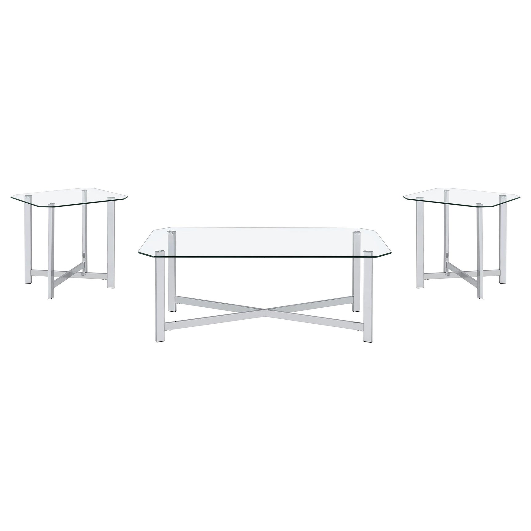 Cronin 3-piece Tempered Glass Top Coffee Table Set Chrome