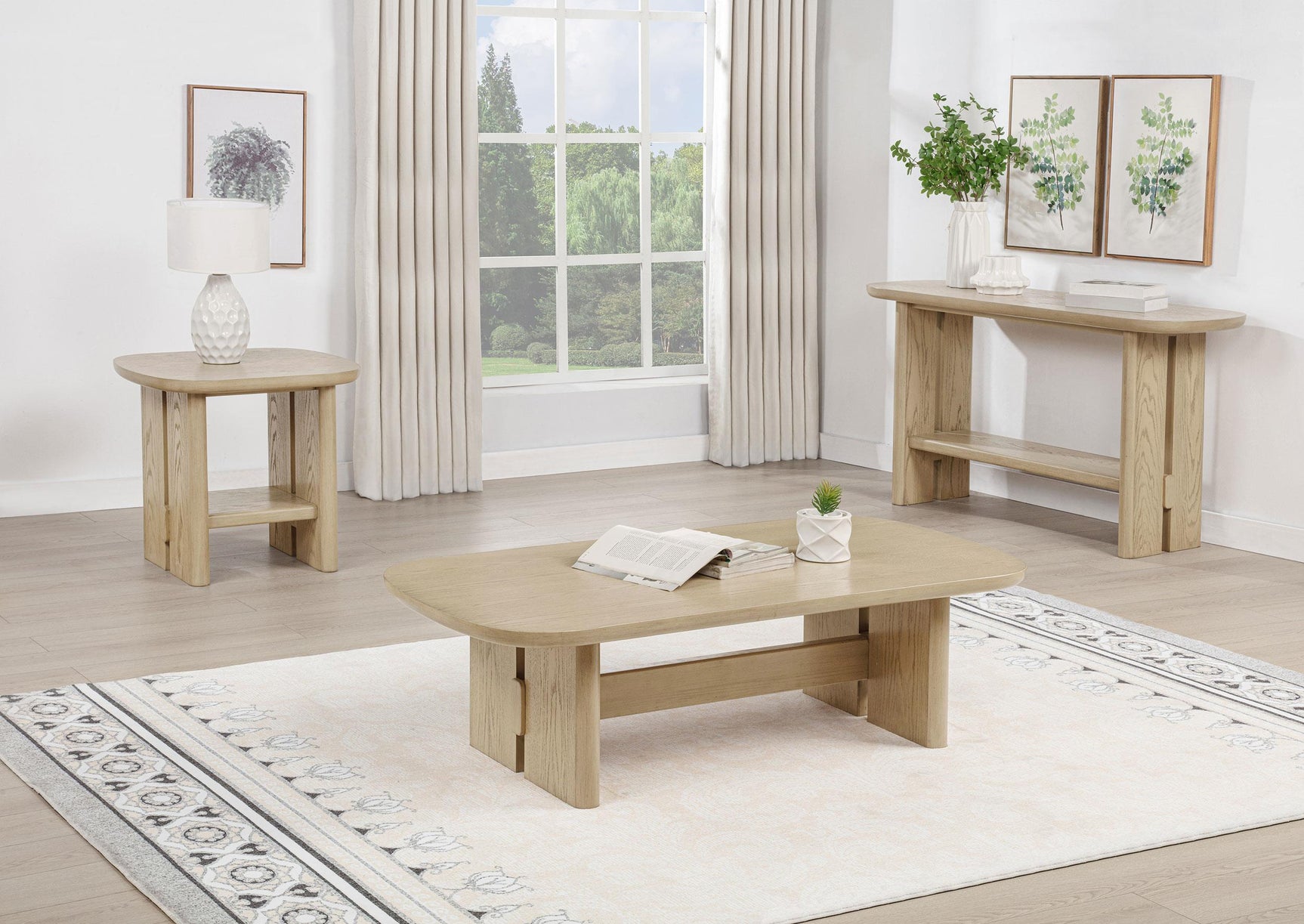 Kailani Coastal Square End Side Table with Shelf Beige Oak