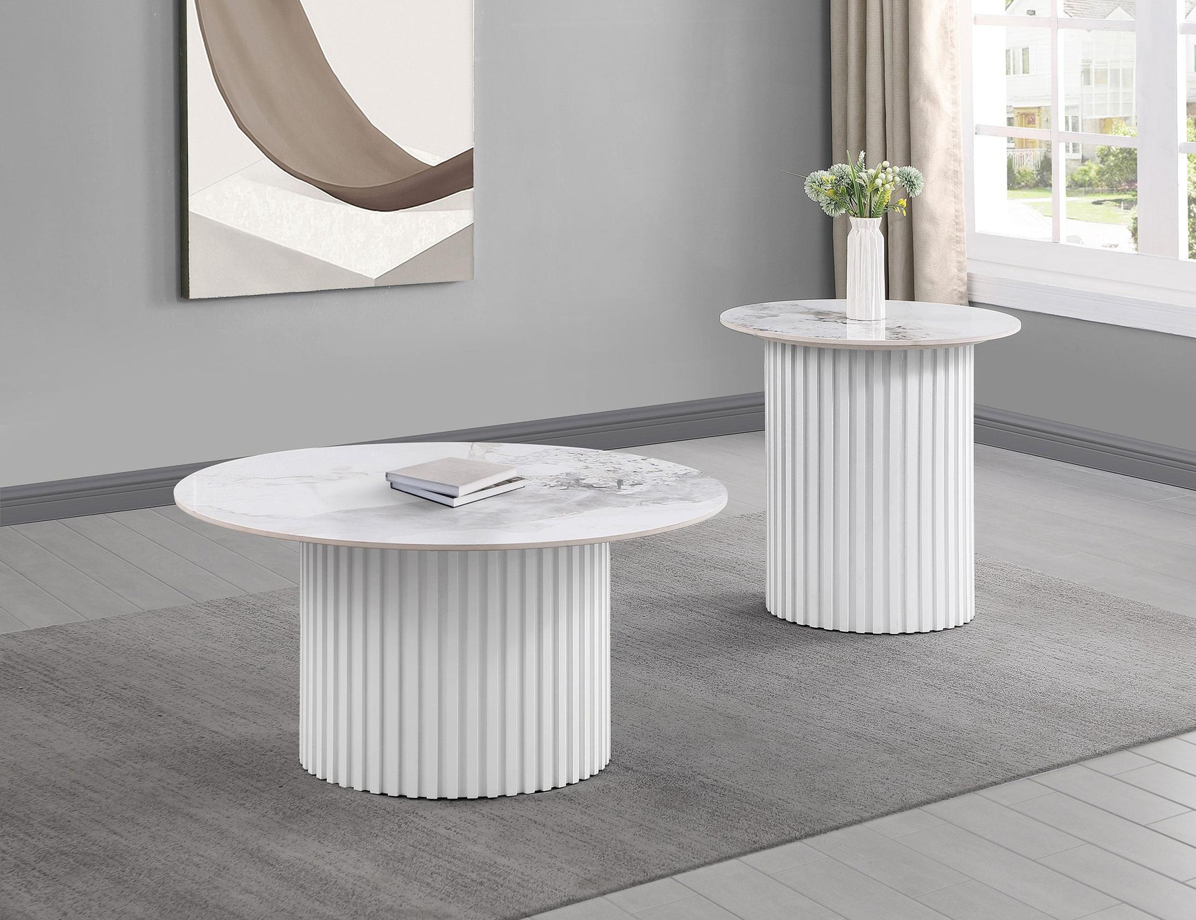 Rowena 2-piece Coffee and End Table Set White Faux Marble