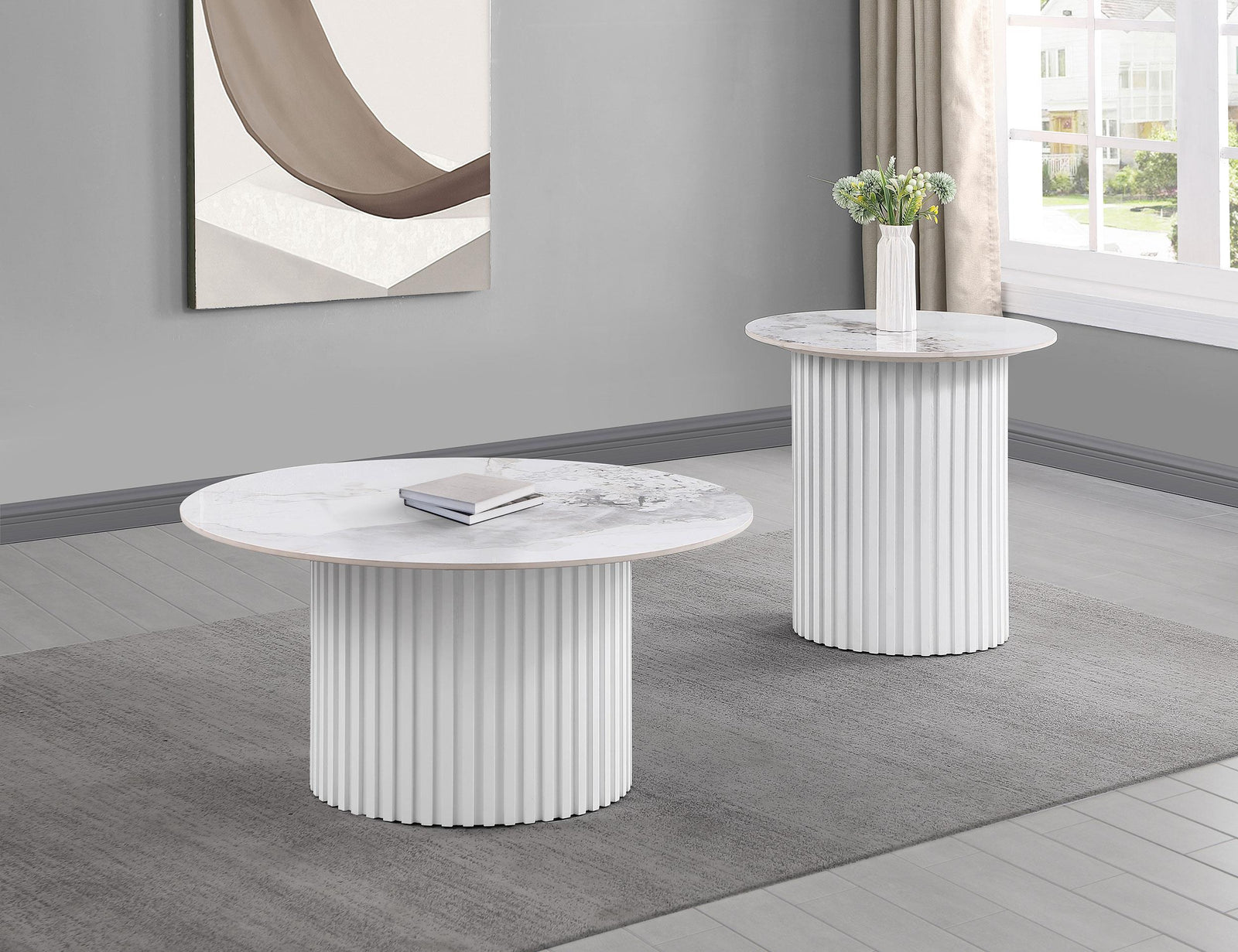Rowena 2-piece Coffee and End Table Set White Faux Marble