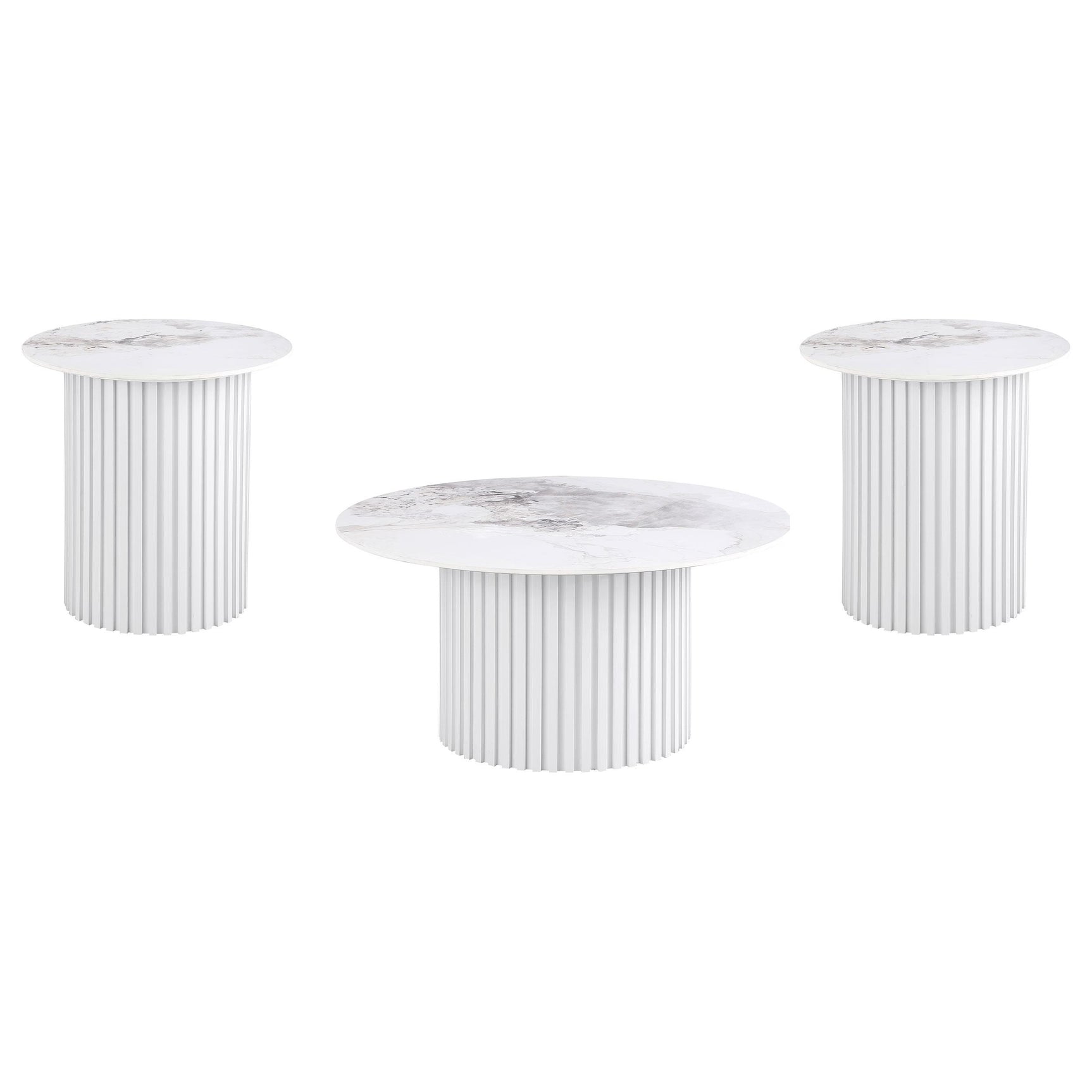 Rowena 3-piece Coffee and End Table Set White Faux Marble