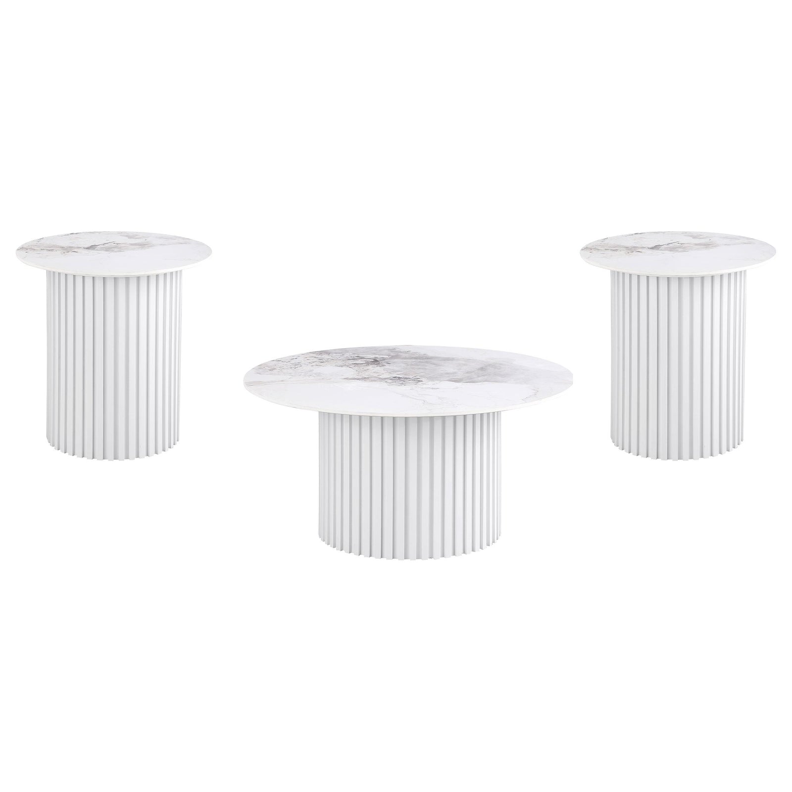 Rowena 3-piece Coffee and End Table Set White Faux Marble