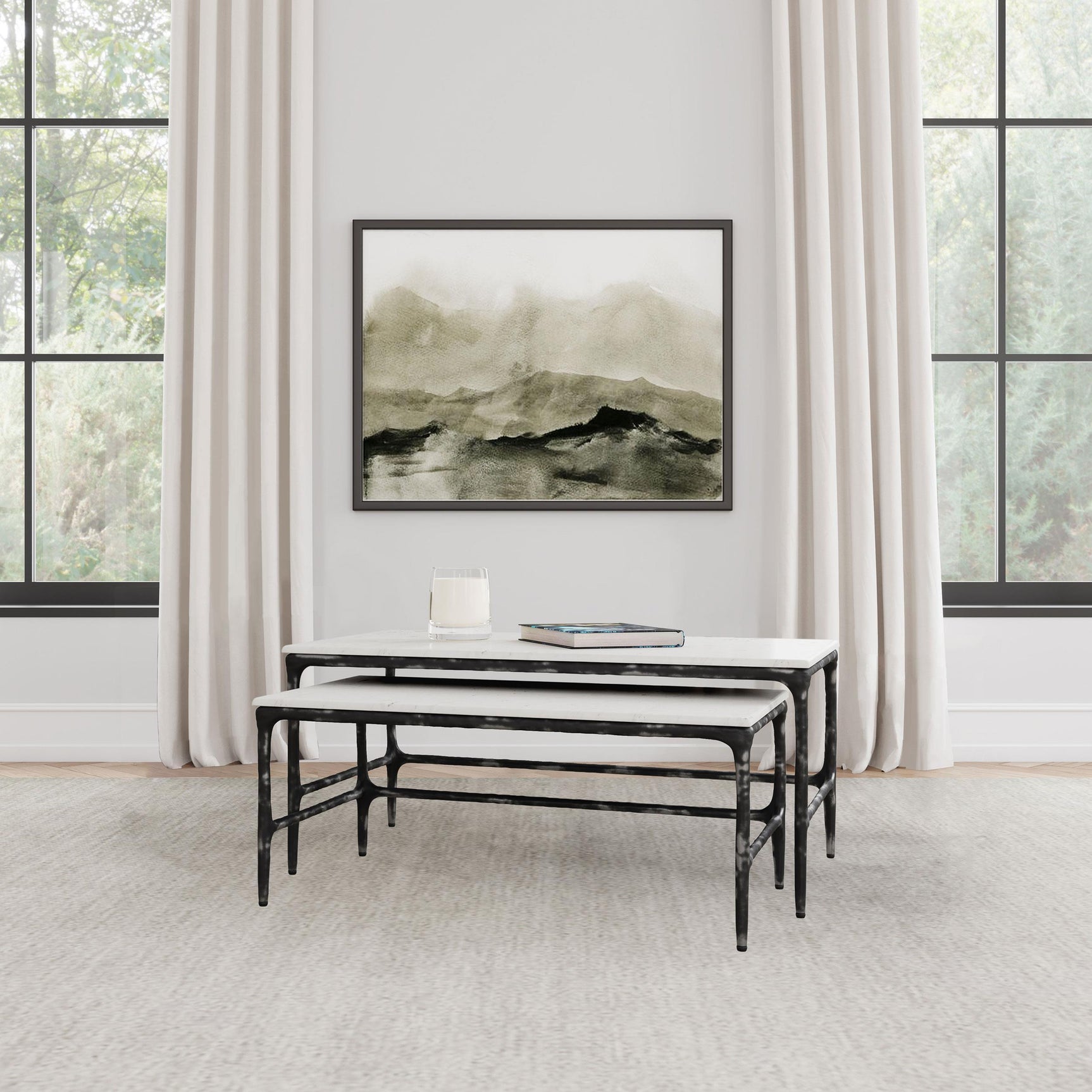 Ebby 2-piece Genuine Marble Top Nesting Coffee Tables White